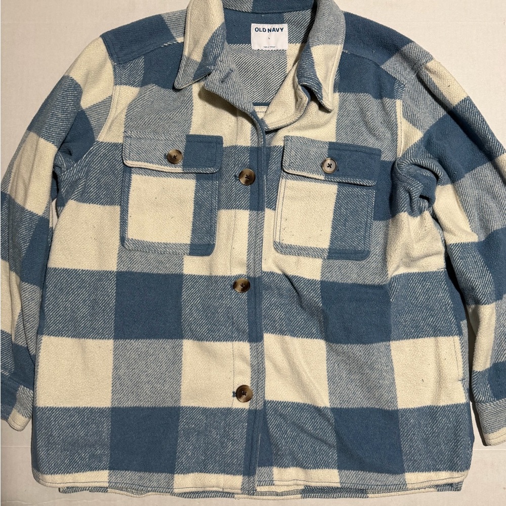 Old Navy Women's Large Peacoat style jacket Blue‎ Flannel